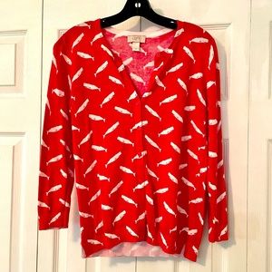 Loft Cardigan Medium, 3/4 length sleeves, red with white whales! 🐋🐋